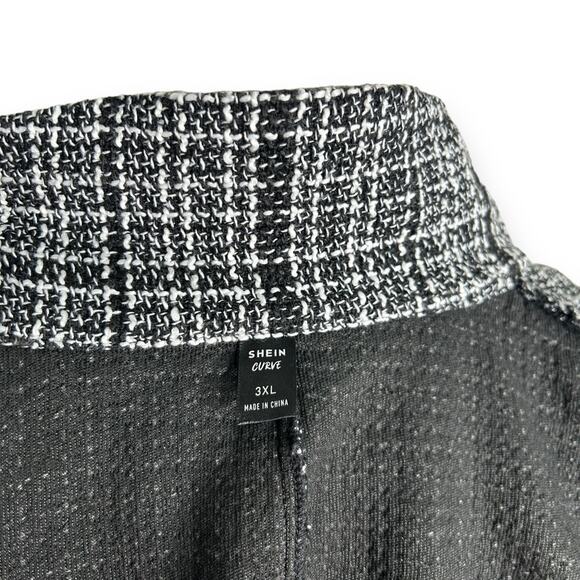 Black & White Tweed Open Front Blazer Jacket Plus Size 3XL Gold Buttons - Picture 5 of 5